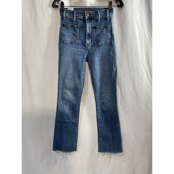 Mother 'The Hustler' Blue Cotton Patch Pocket Ankle Fray Denim Jean Size 23 - Picture 2 of 5